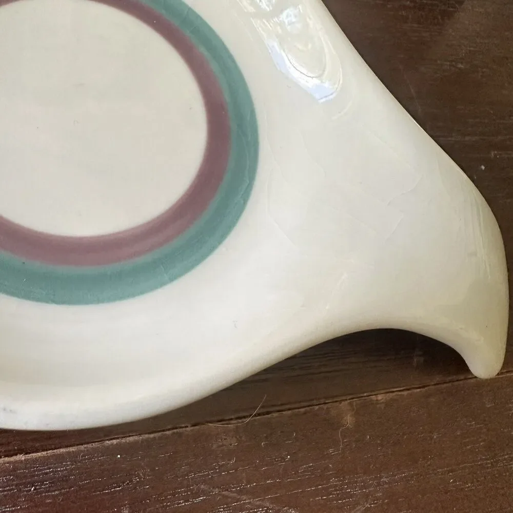 PFALTZGRAFF Juniper Creamer Sugar Bowl Spoon Rest Green Mauve Stripe‎ Vintage
